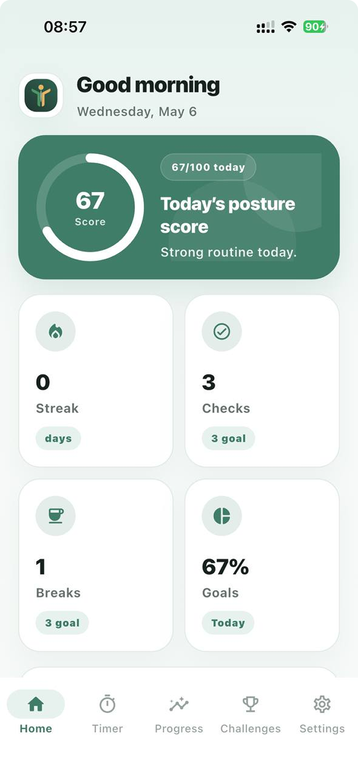 PostureCoach app dashboard